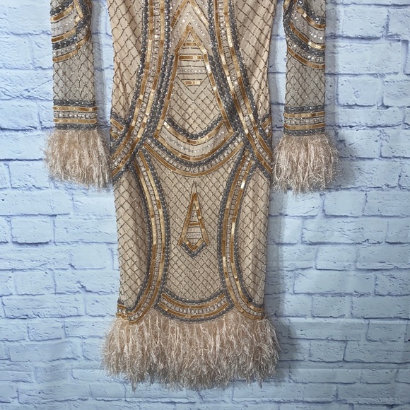 ASOS - DESIGN Embellished sequin midi dress w/ faux feather trims in gold ✨NWT - Picture 8 of 16